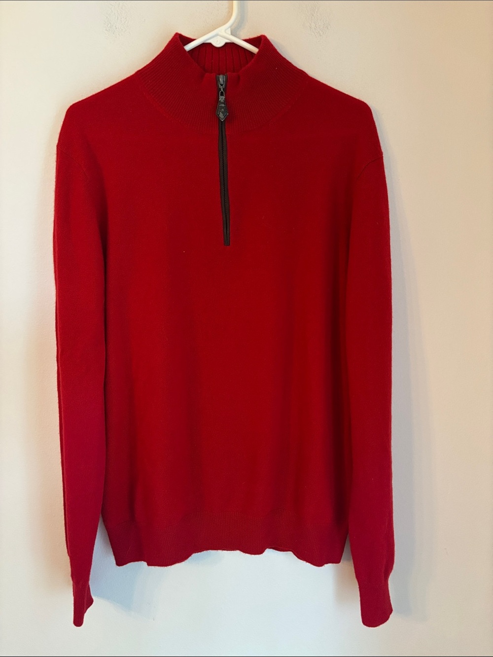 Neiman Marcus 100% cashmere Mens Red Quarter-Zip Sweater Classic Knit Large READ